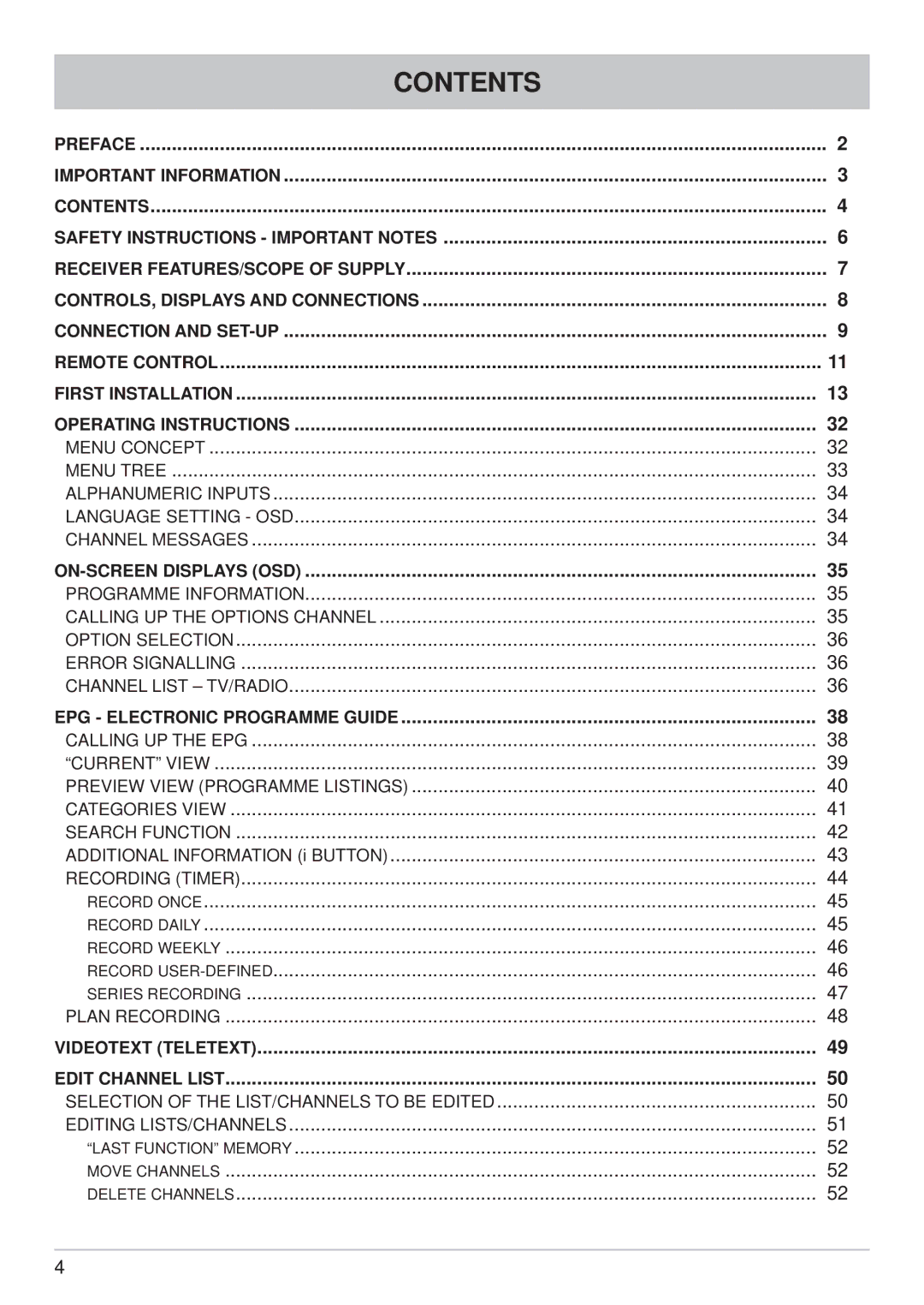 Kathrein UFS 700sw, UFS 700si manual Contents 