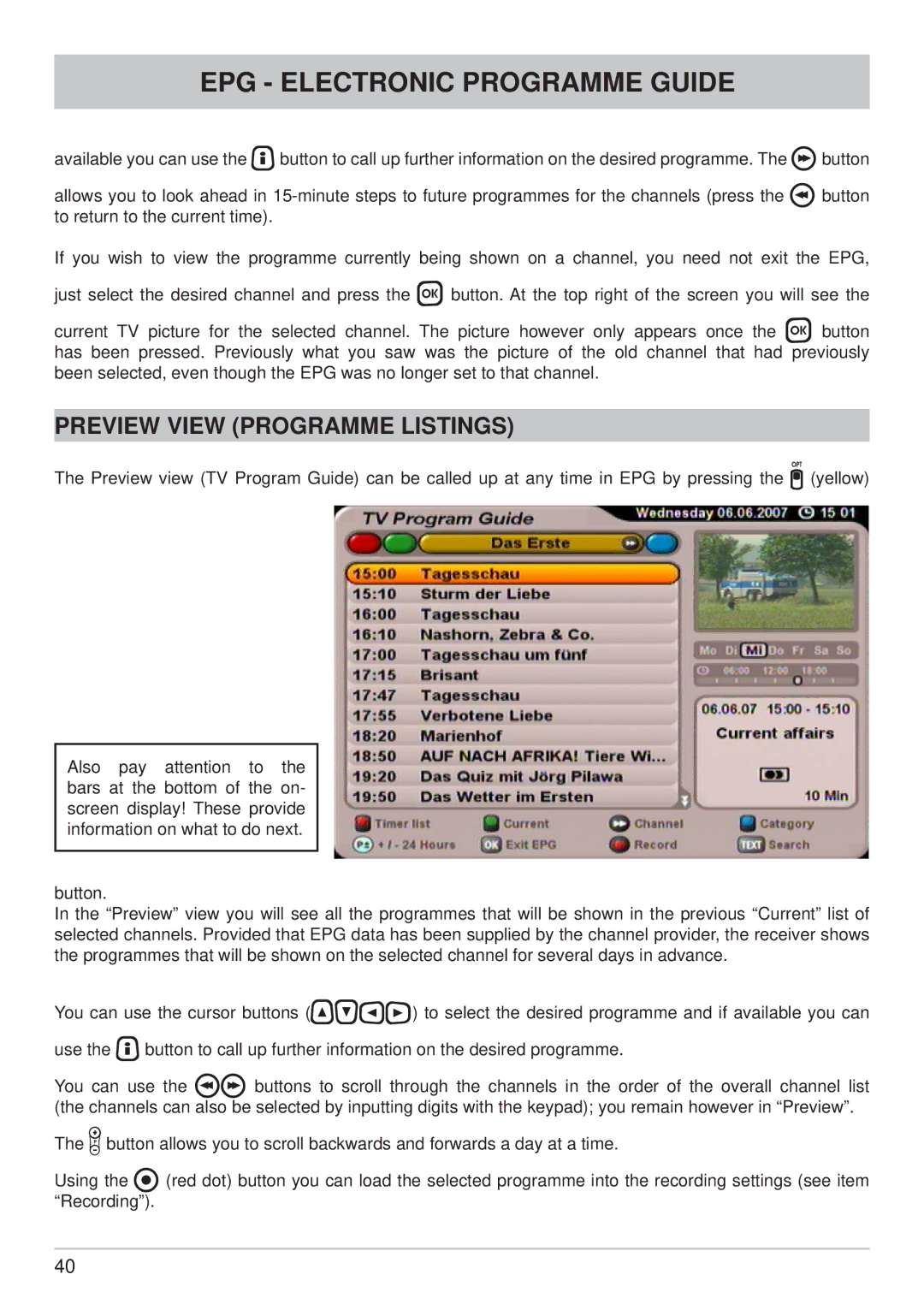 Kathrein UFS 700sw, UFS 700si manual Preview View Programme Listings 