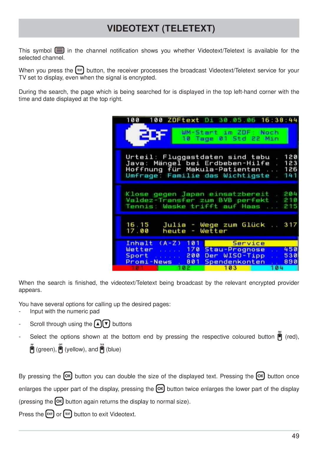 Kathrein UFS 700si, UFS 700sw manual Videotext Teletext 