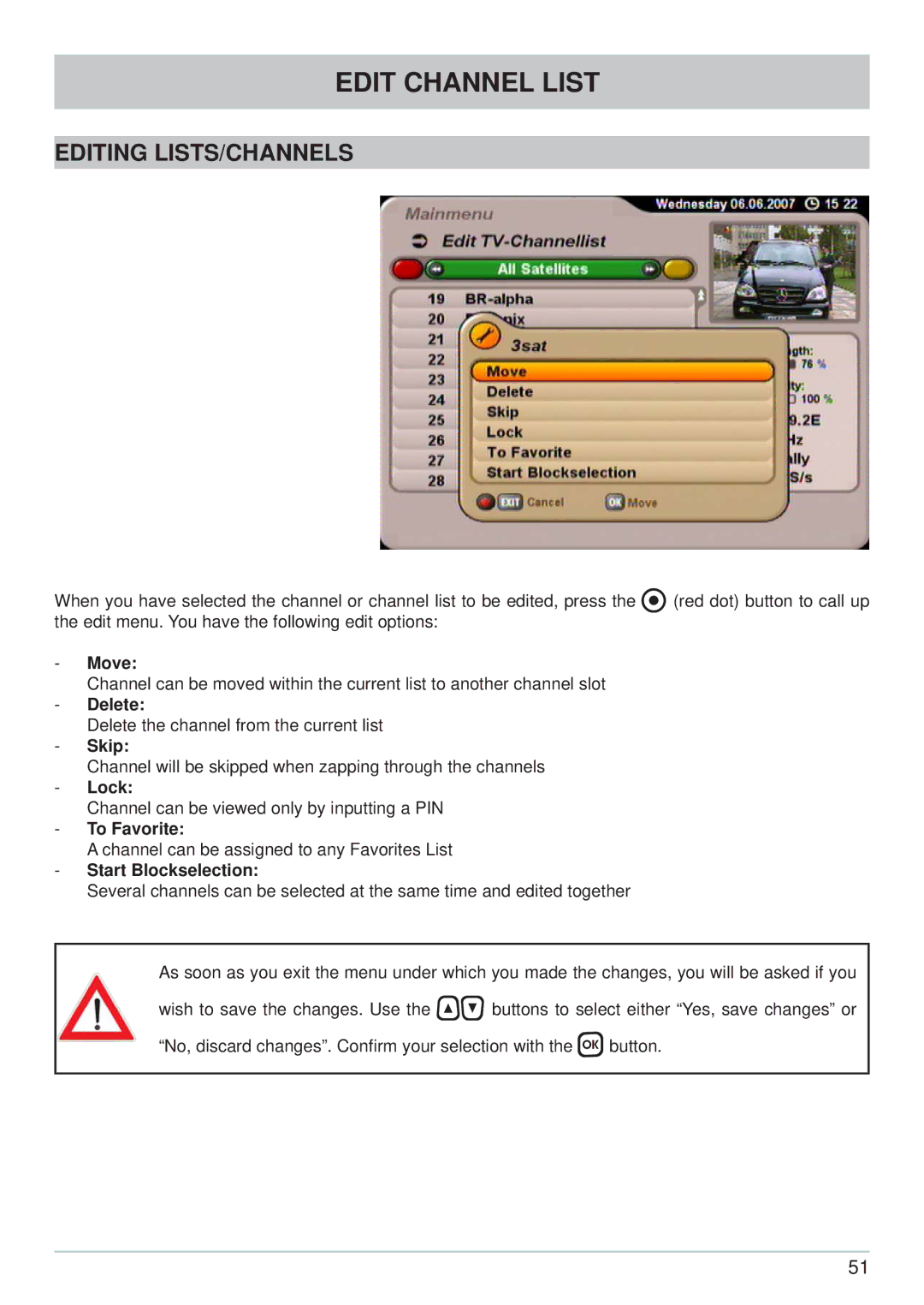 Kathrein UFS 700si, UFS 700sw manual Editing LISTS/CHANNELS 