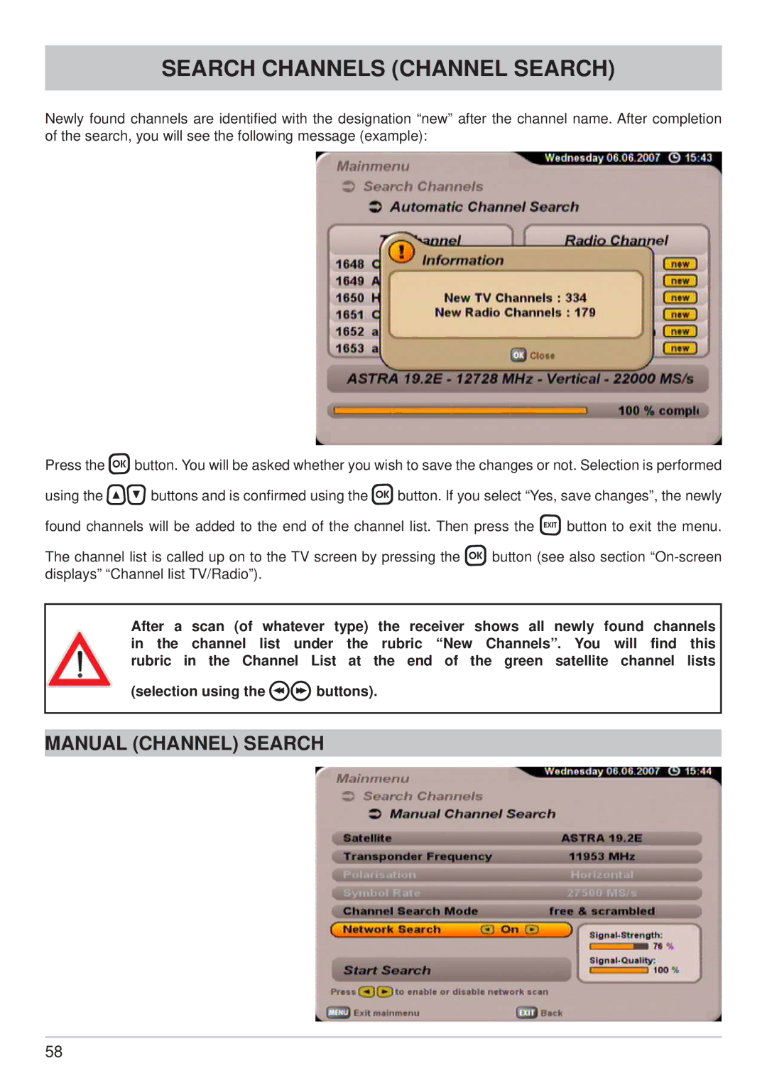 Kathrein UFS 700sw, UFS 700si manual Manual Channel Search 