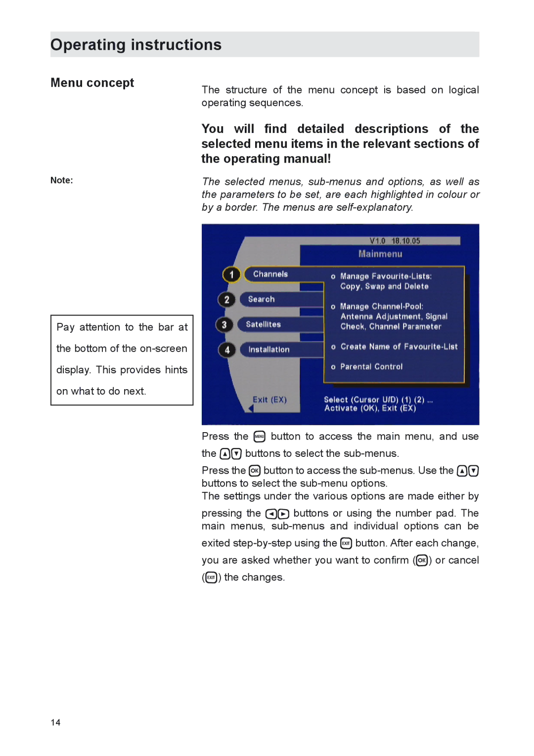 Kathrein UFS 702sw, UFS 702si manual Operating instructions, Menu concept 