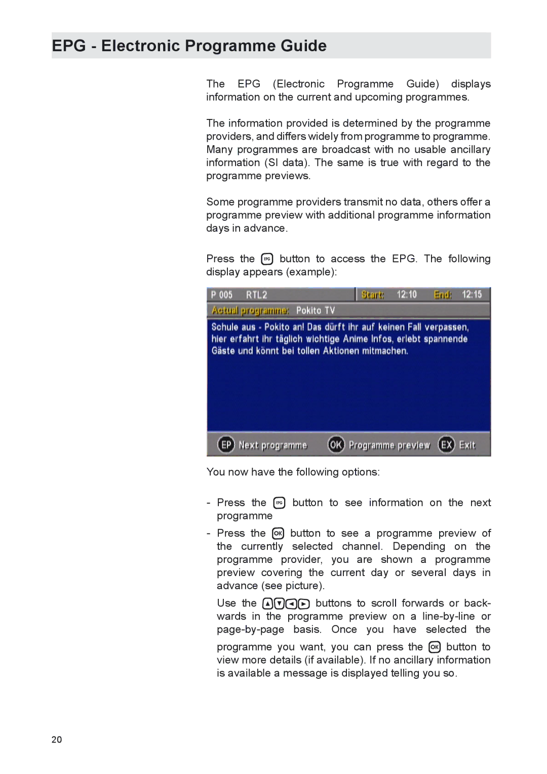 Kathrein UFS 702sw, UFS 702si manual EPG Electronic Programme Guide 