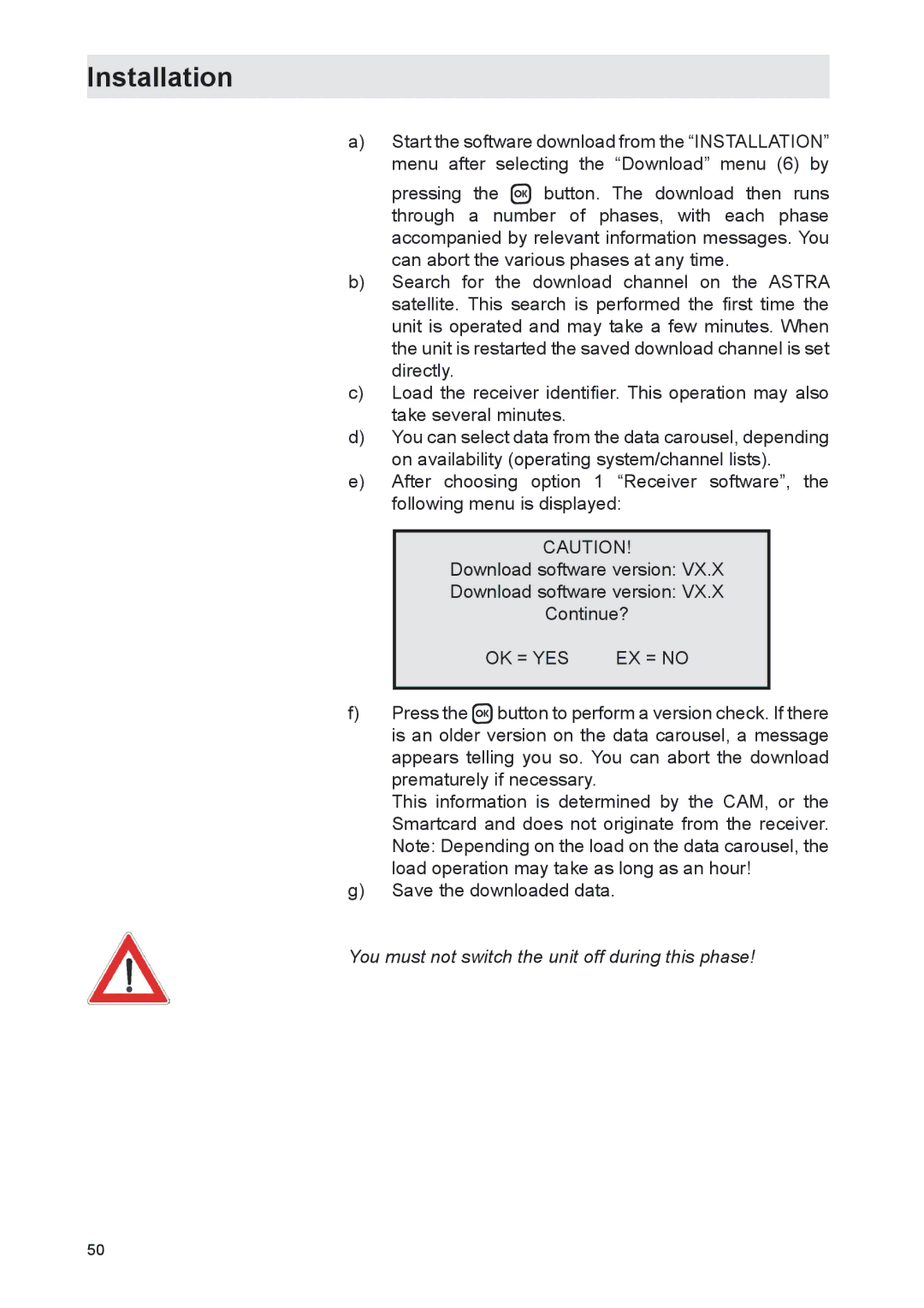 Kathrein UFS 702sw, UFS 702si manual OK = YES EX = no 