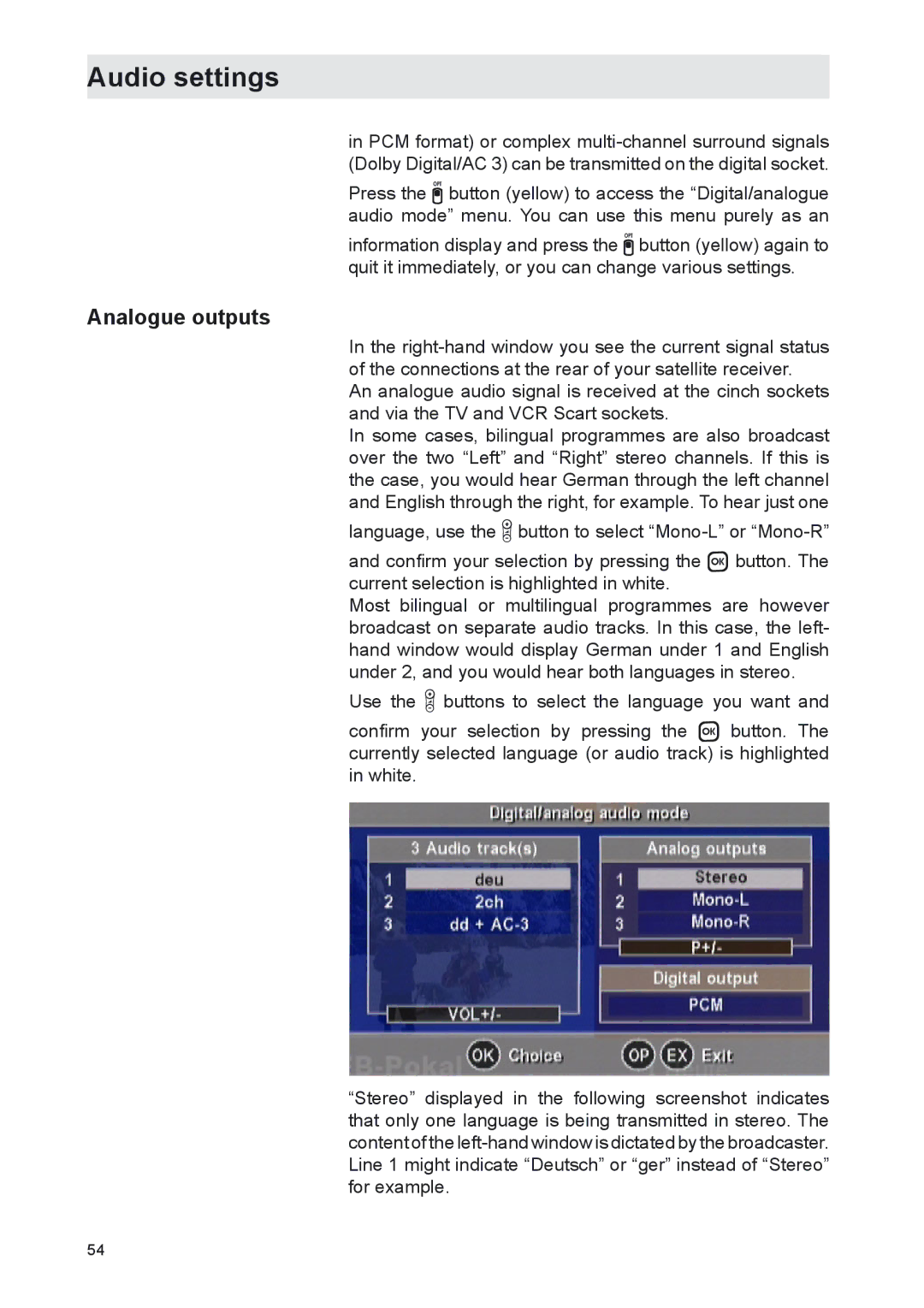 Kathrein UFS 702sw, UFS 702si manual Analogue outputs 