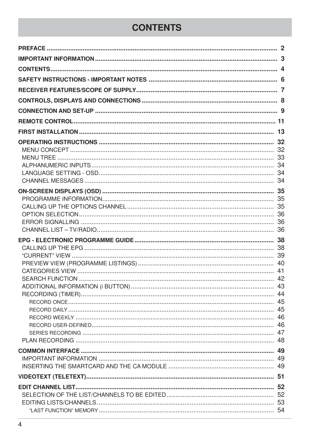 Kathrein UFS 705sw, UFS 705si manual Contents 