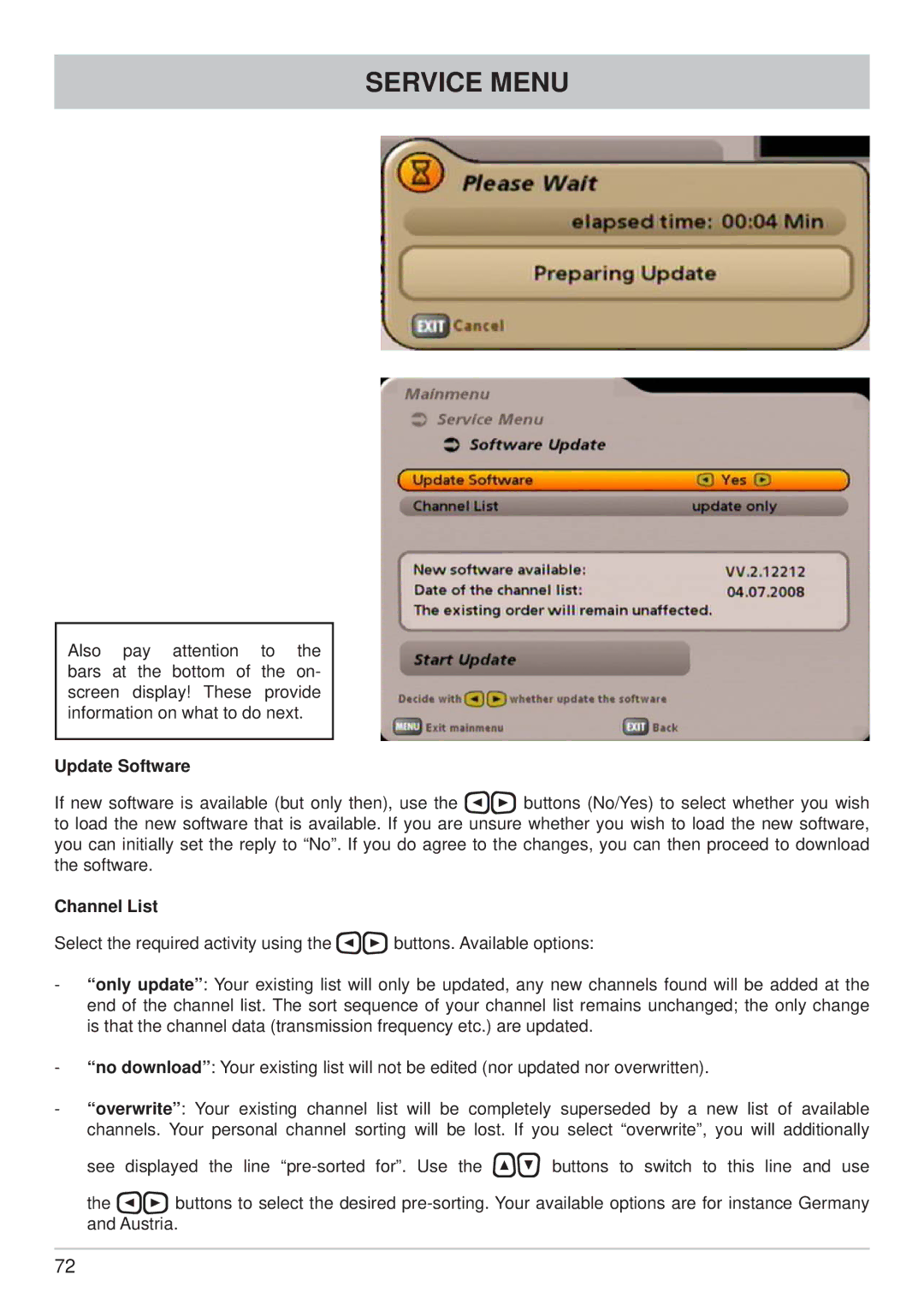 Kathrein UFS 705sw, UFS 705si manual Update Software, Channel List 