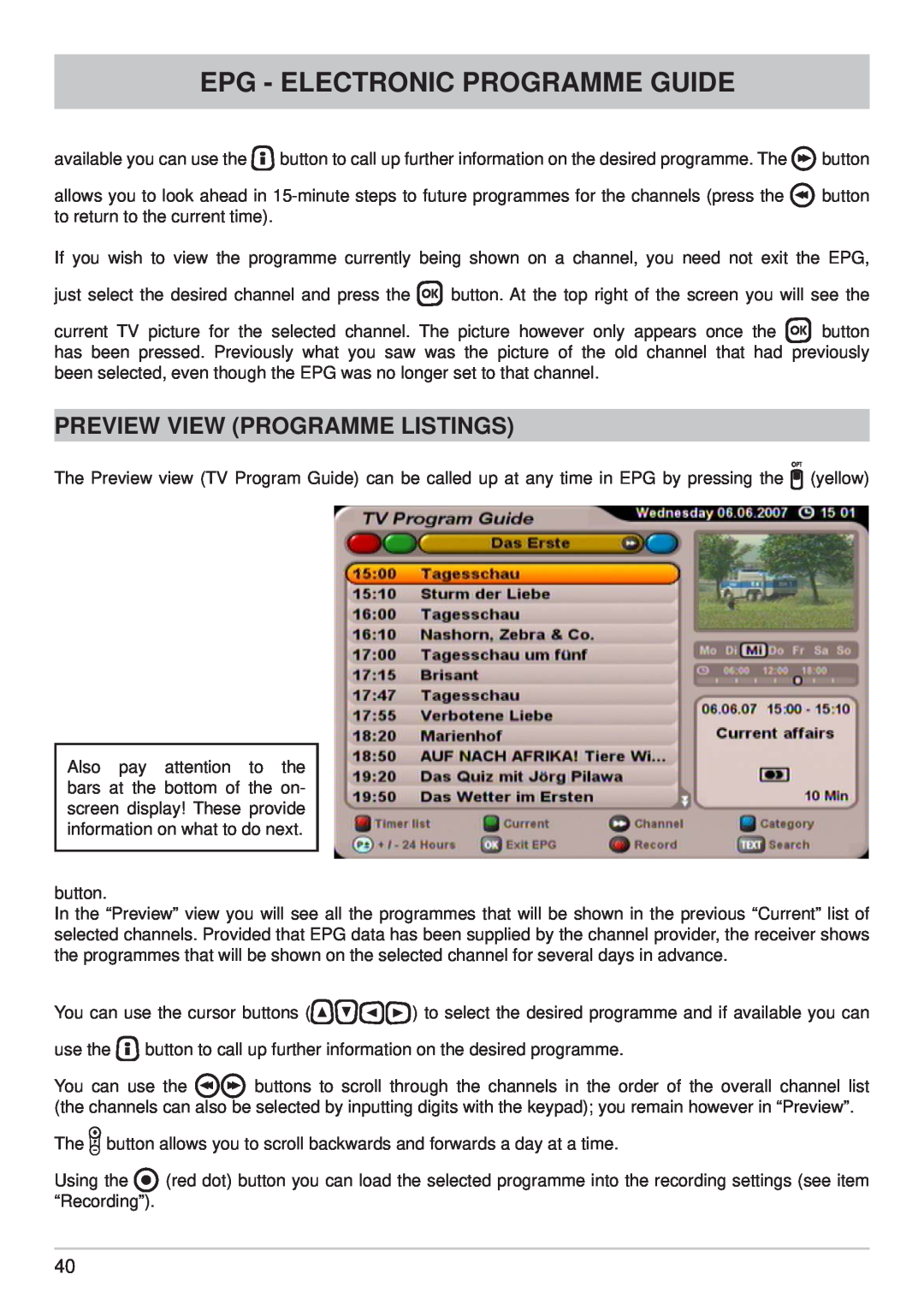 Kathrein UFS 710si, UFS 710sw manual Preview View Programme Listings, Epg - Electronic Programme Guide 