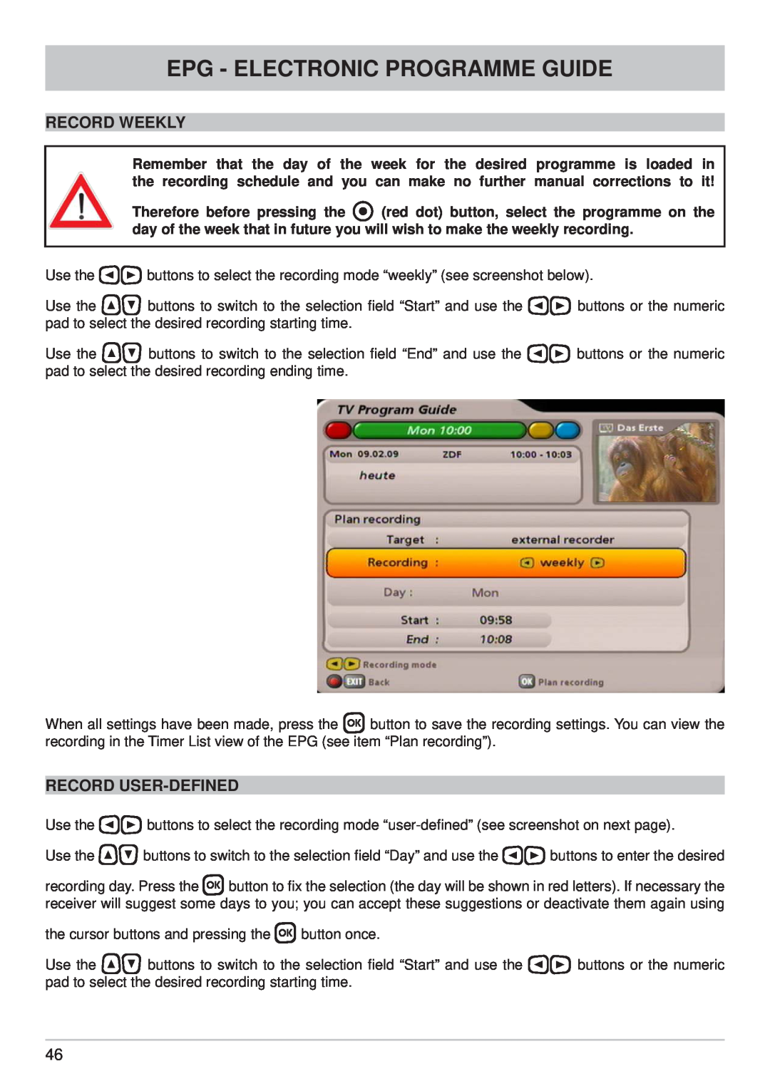 Kathrein UFS 710si, UFS 710sw manual Epg - Electronic Programme Guide, Record Weekly, Record User-Defined 