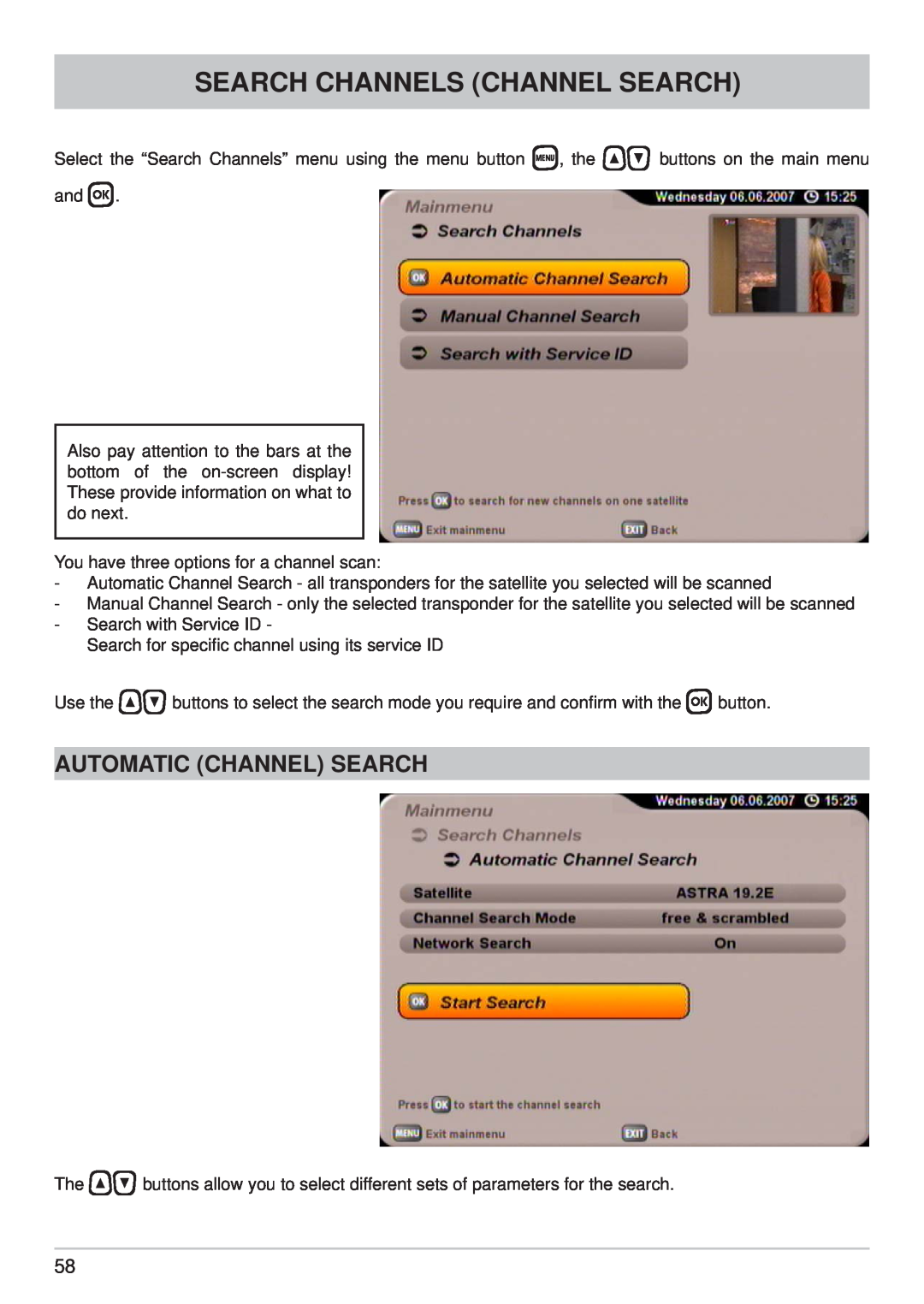 Kathrein UFS 710si, UFS 710sw manual Search Channels Channel Search, Automatic Channel Search 