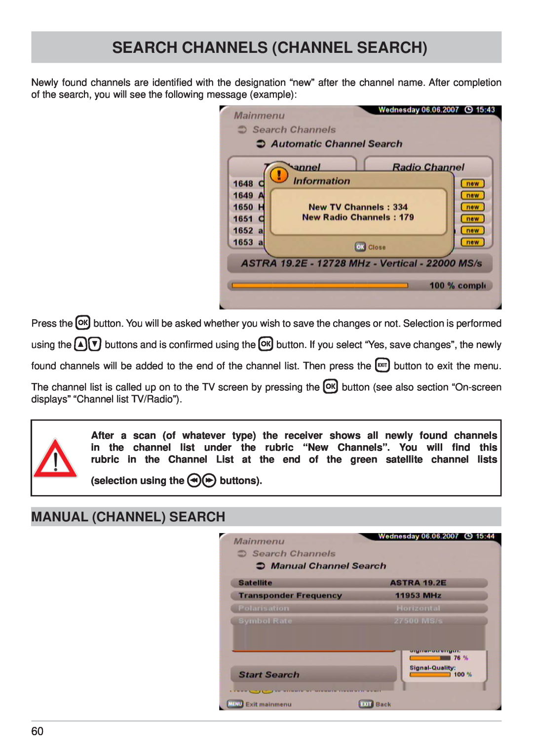 Kathrein UFS 710si Manual Channel Search, Search Channels Channel Search, After, a scan of whatever type, rubric, will ﬁnd 
