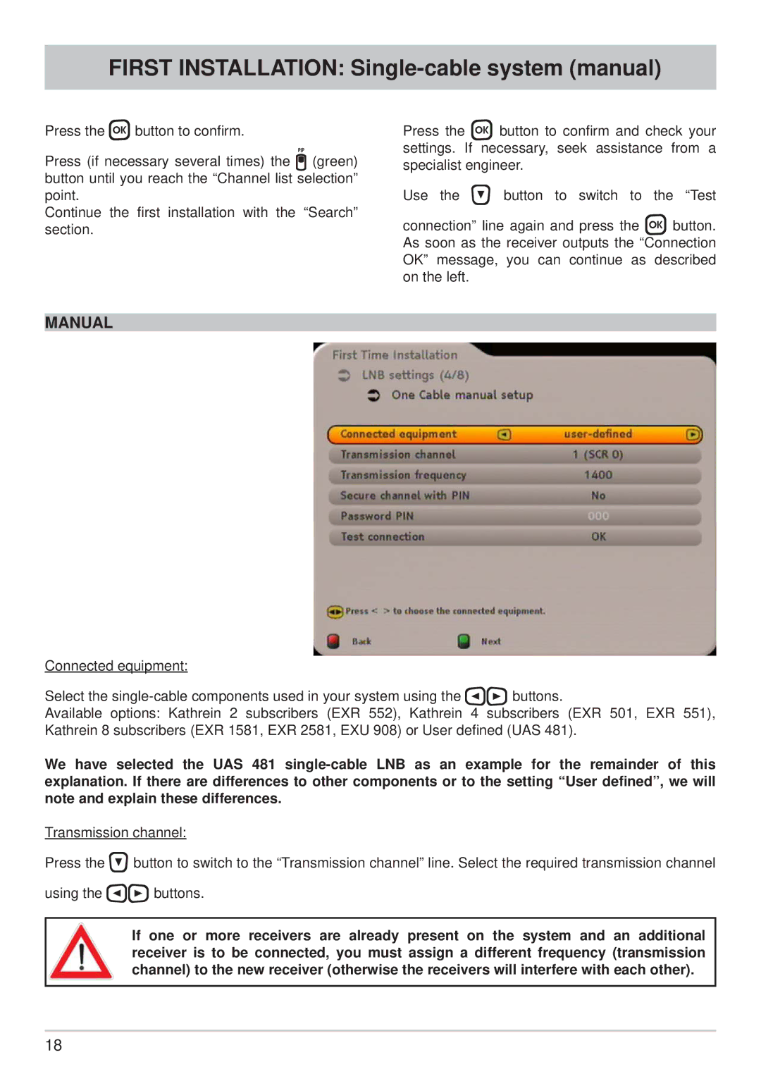 Kathrein UFS 733si, UFS 733sw First Installation Single-cable system manual, Manual 