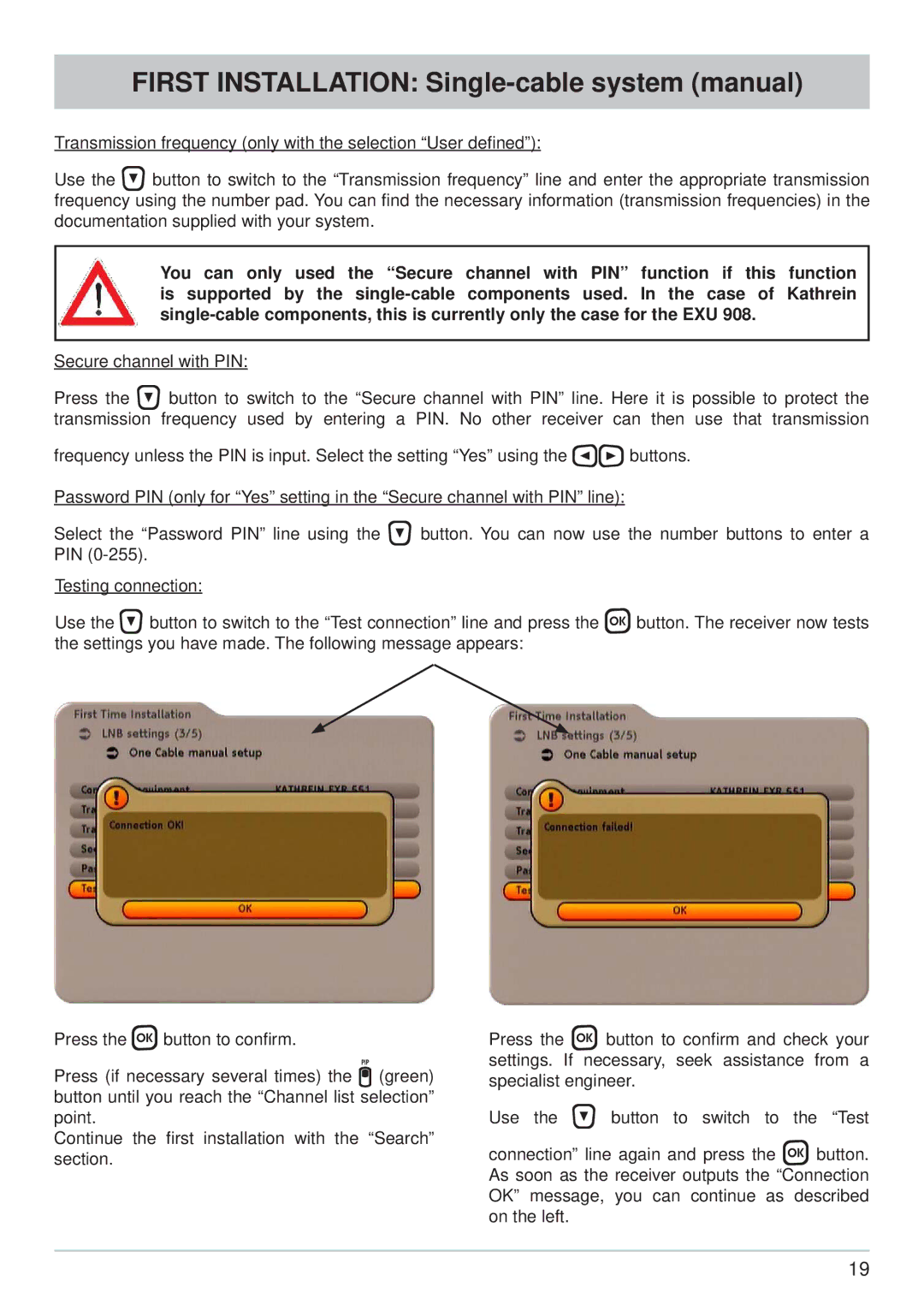 Kathrein UFS 733sw, UFS 733si First Installation Single-cable system manual 