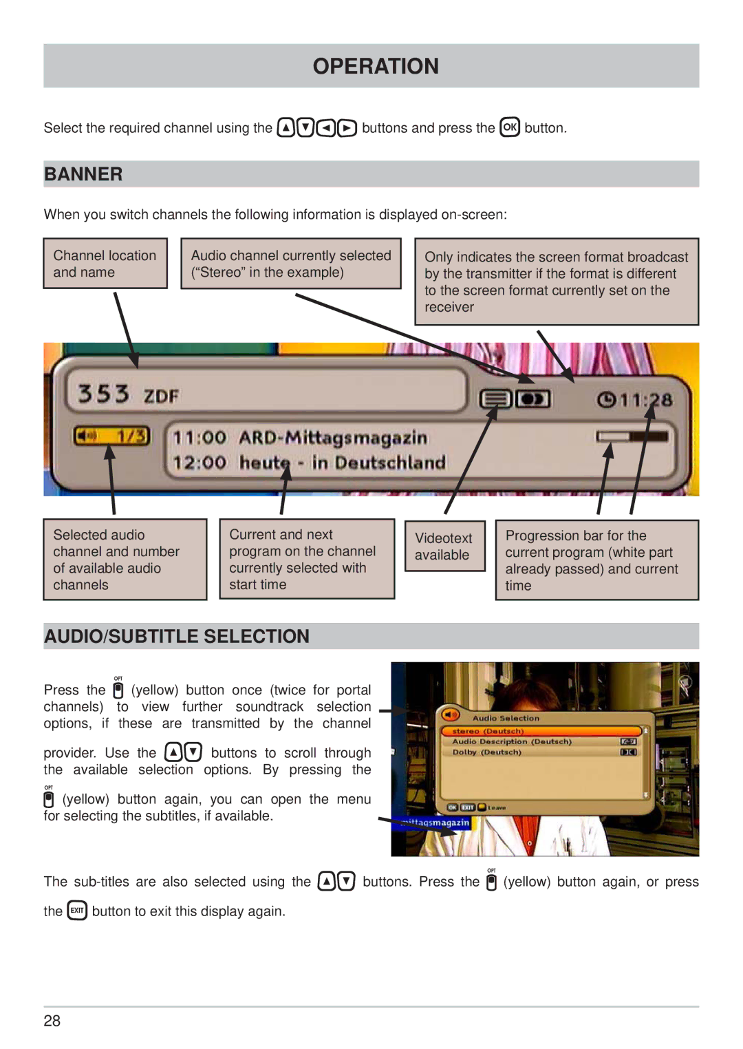 Kathrein UFS 733si, UFS 733sw manual Banner, AUDIO/SUBTITLE Selection 