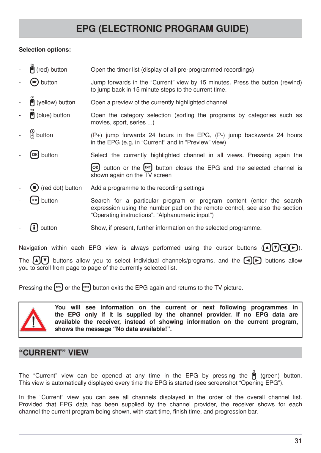 Kathrein UFS 733sw, UFS 733si manual Current View, Selection options 