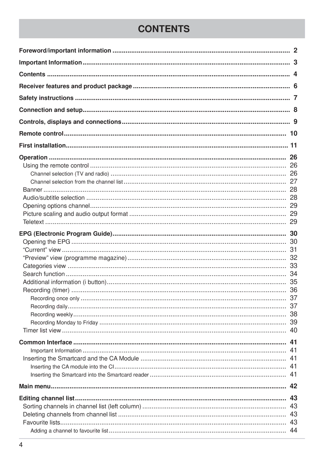 Kathrein UFS 733si, UFS 733sw manual Contents 