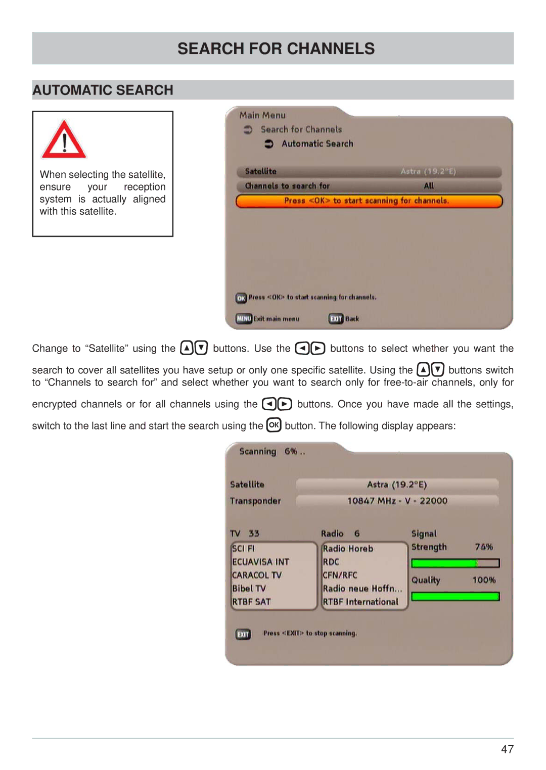 Kathrein UFS 733sw, UFS 733si manual Automatic Search 