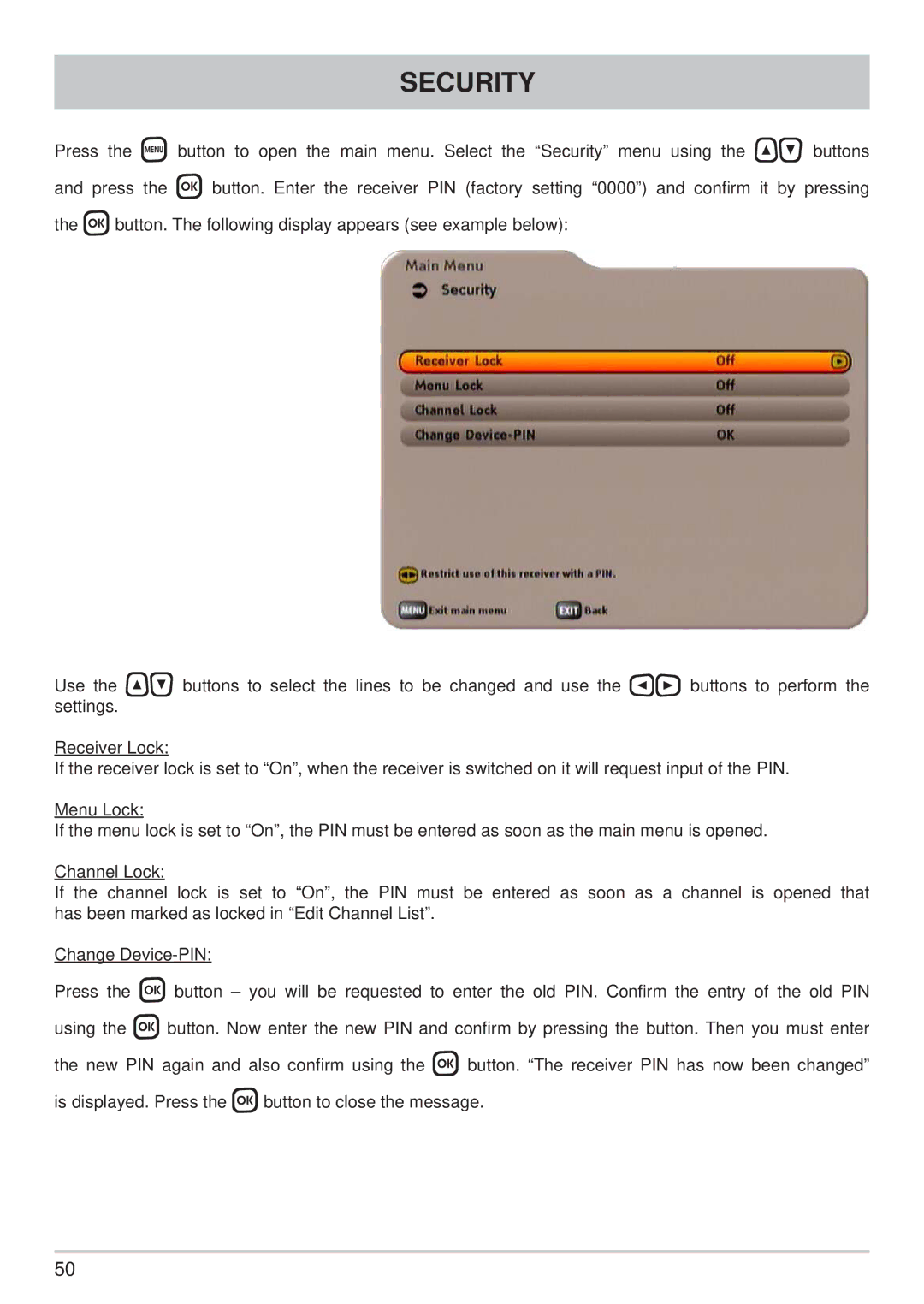 Kathrein UFS 733si, UFS 733sw manual Security 