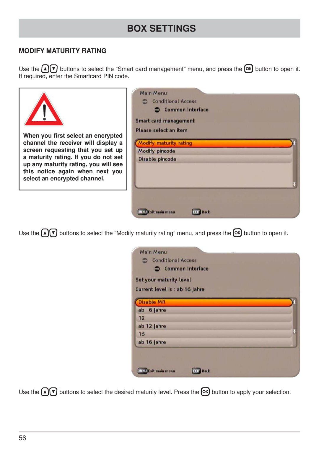 Kathrein UFS 733si, UFS 733sw manual Modify Maturity Rating 