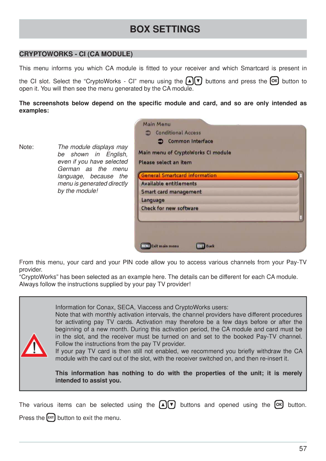 Kathrein UFS 733sw, UFS 733si manual Cryptoworks CI CA Module 