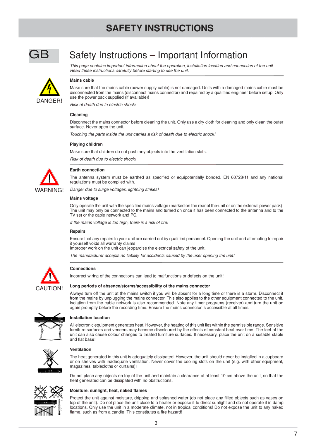 Kathrein UFS 733sw, UFS 733si manual Safety Instructions Important Information 