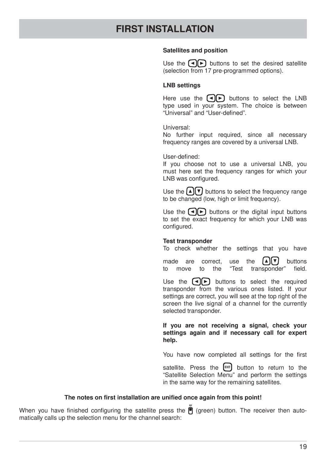 Kathrein UFS 740sw manual Satellites and position 