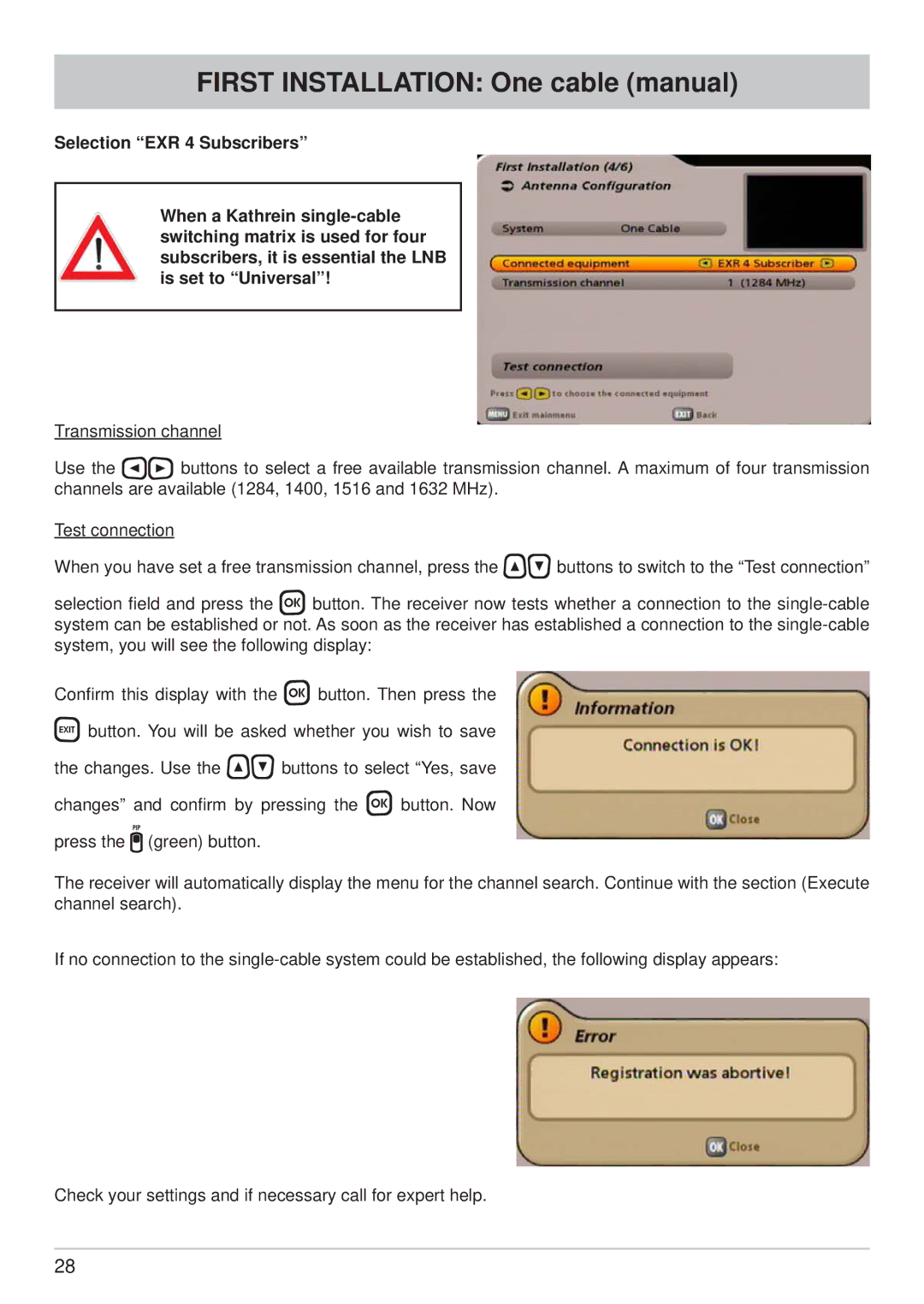 Kathrein UFS 740sw First Installation One cable manual 