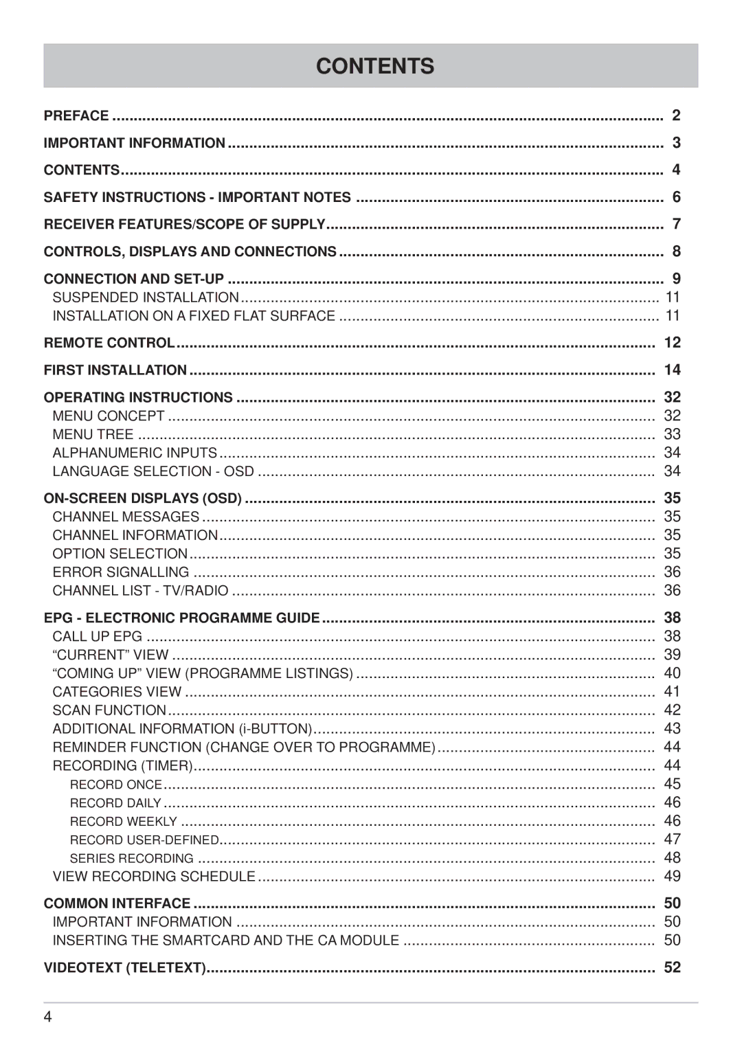 Kathrein UFS 740sw manual Contents 