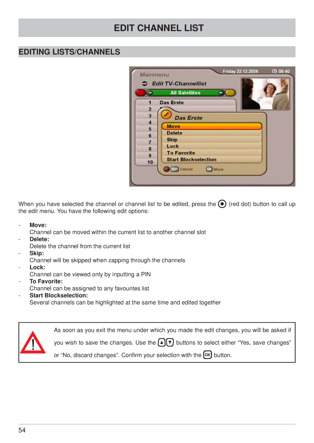 Kathrein UFS 740sw manual Editing LISTS/CHANNELS 