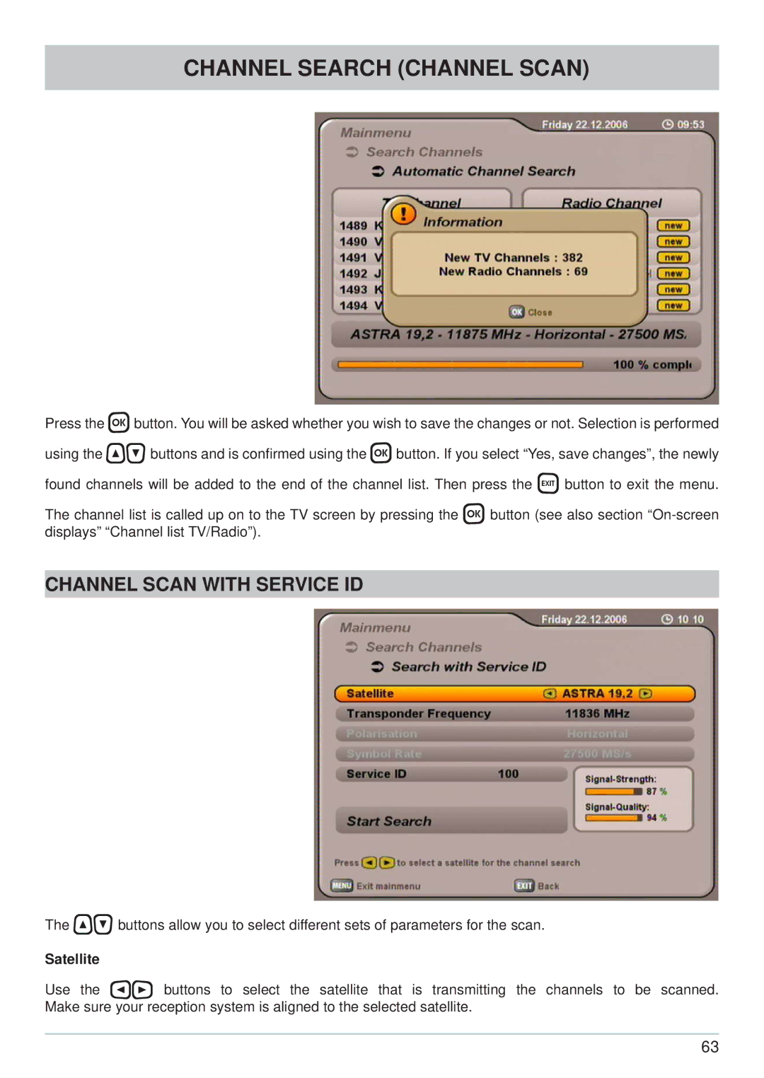 Kathrein UFS 740sw manual Channel Scan with Service ID 