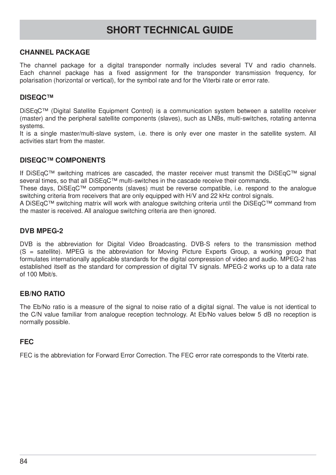 Kathrein UFS 740sw manual Short Technical Guide 