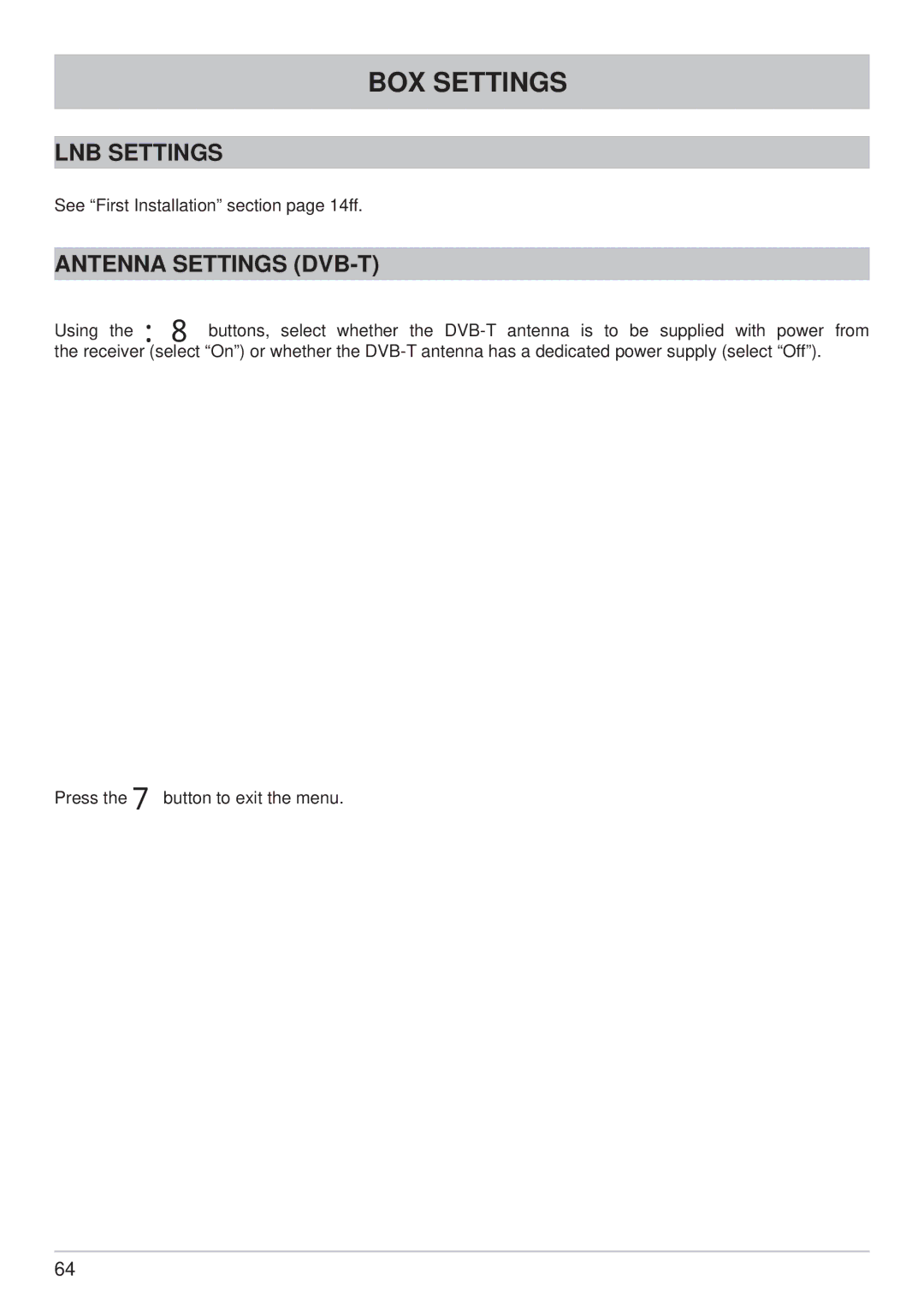 Kathrein UFS 790sw, UFS 790si manual LNB Settings, Antenna Settings DVB-T 