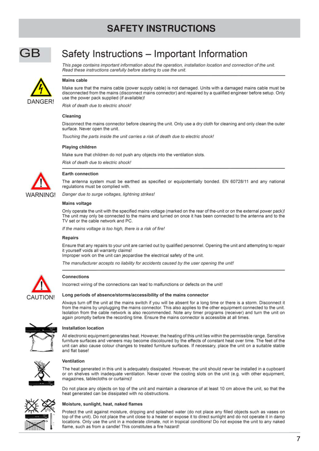 Kathrein UFS 790si, UFS 790sw manual Safety Instructions 