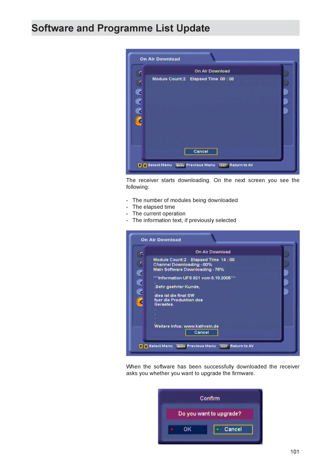 Kathrein UFS 821si, UFS 821sw manual Software and Programme List Update 