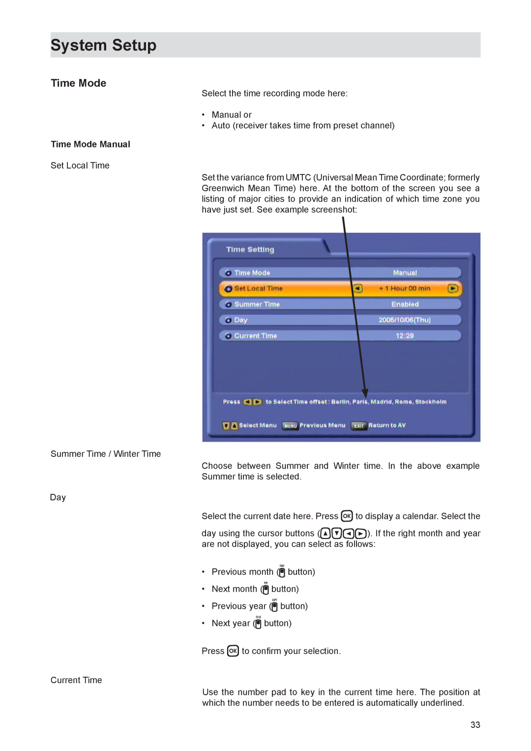 Kathrein UFS 821si, UFS 821sw manual Time Mode Manual 