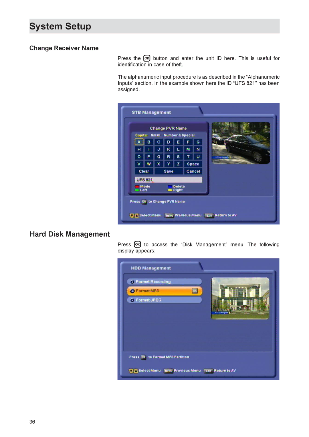 Kathrein UFS 821sw, UFS 821si manual Hard Disk Management, Change Receiver Name 