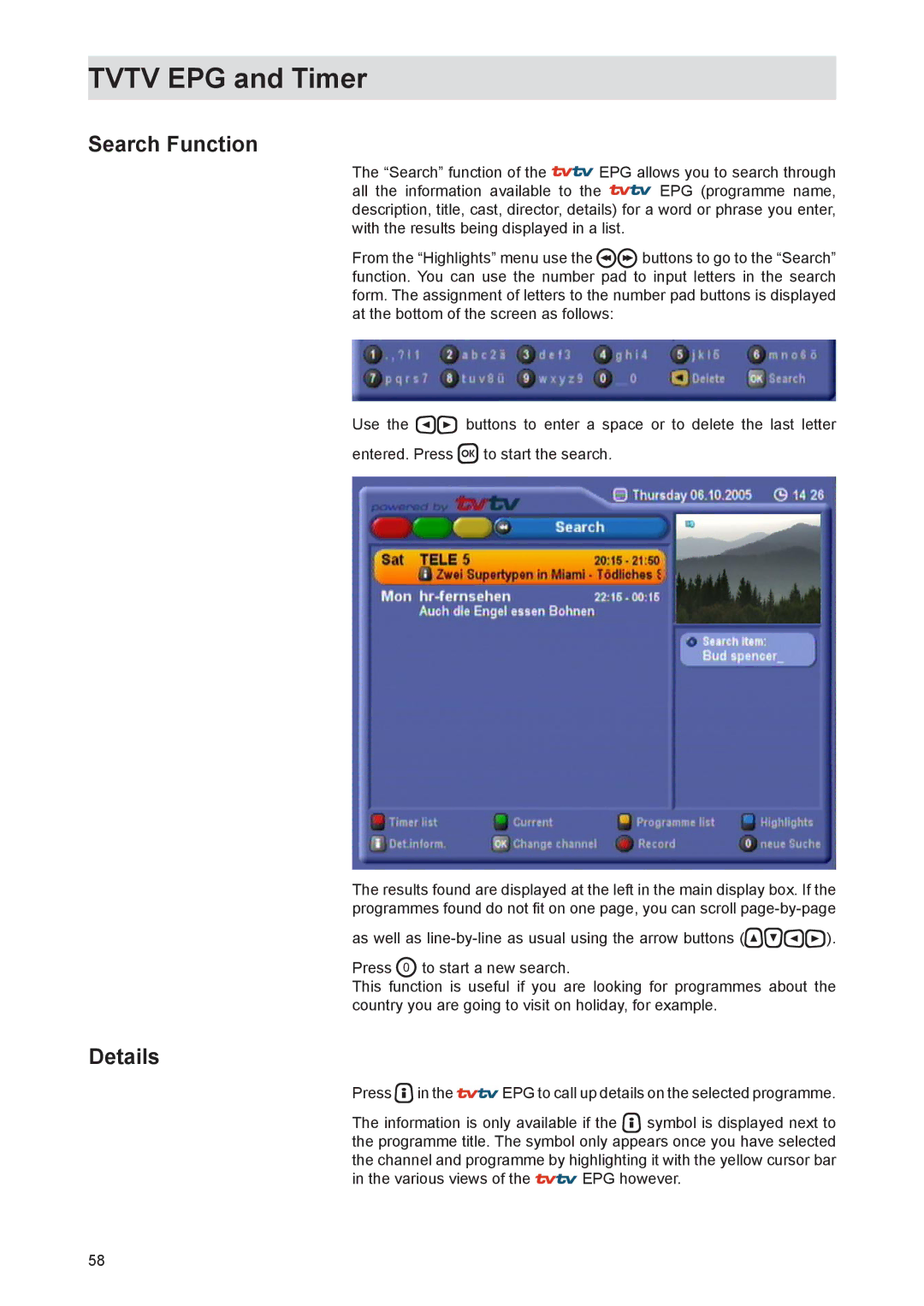 Kathrein UFS 821sw, UFS 821si manual Search Function, Details 