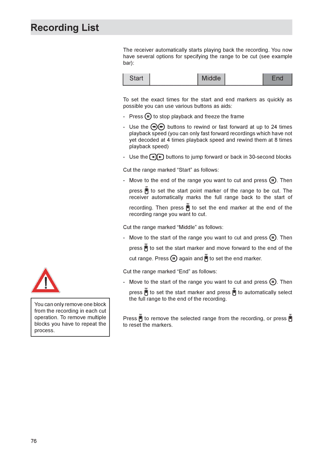 Kathrein UFS 821sw, UFS 821si manual Recording List 