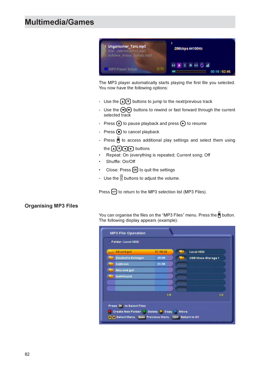 Kathrein UFS 821sw, UFS 821si manual Organising MP3 Files 