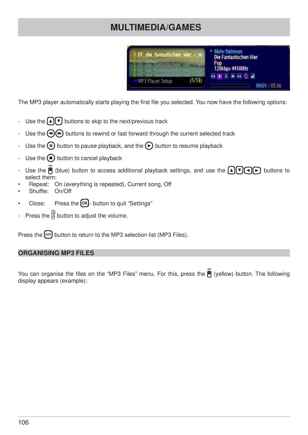 Kathrein UFS 822sw, UFS 822si manual Organising MP3 Files 