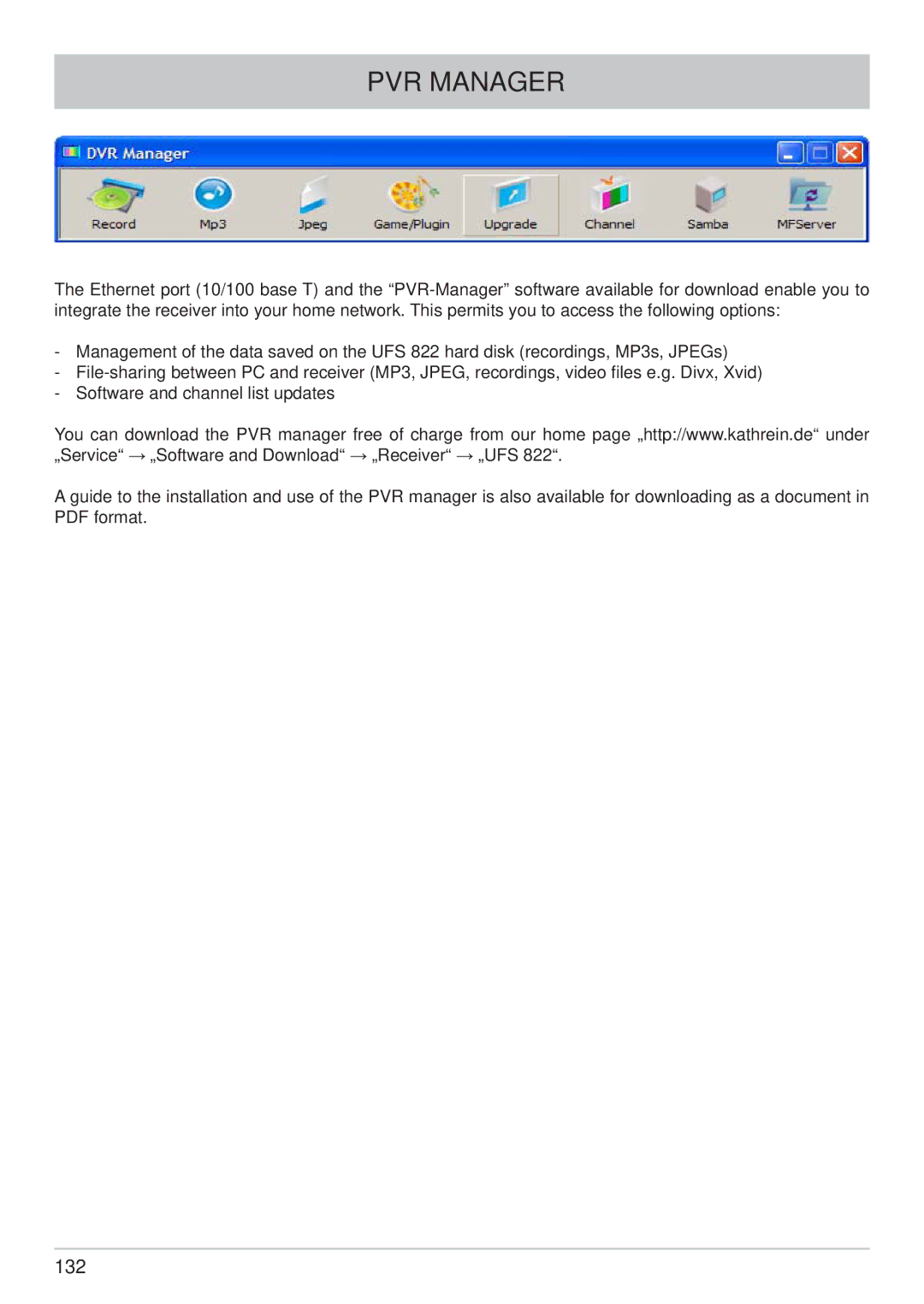 Kathrein UFS 822sw, UFS 822si manual PVR Manager 