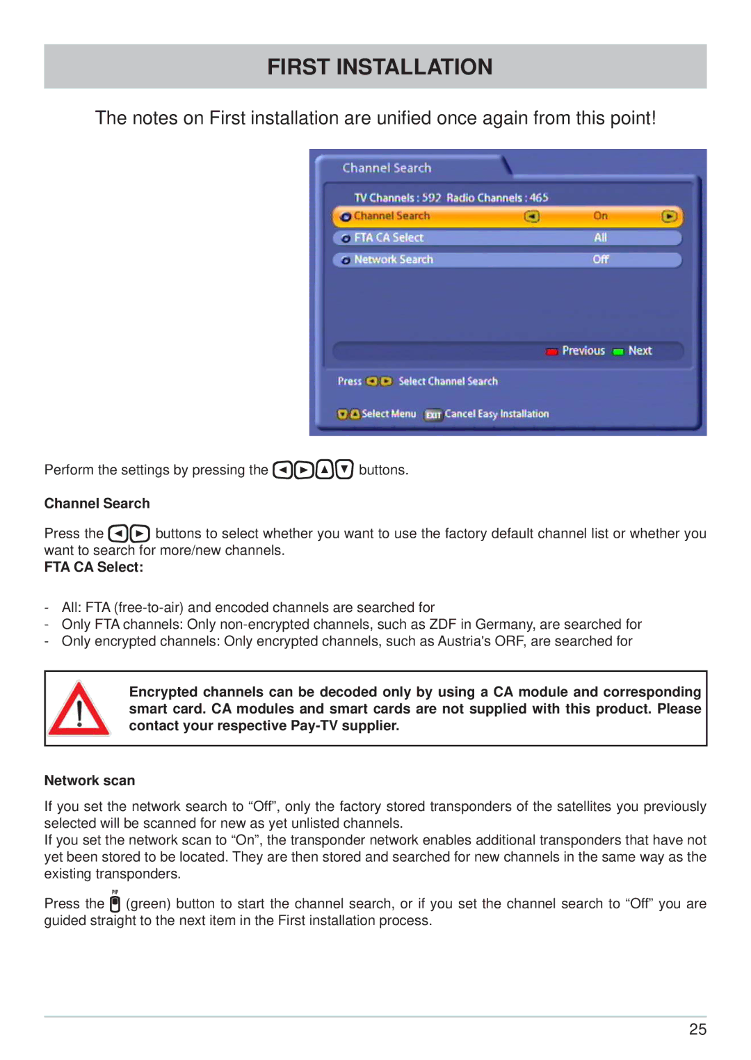 Kathrein UFS 822si, UFS 822sw manual Channel Search, FTA CA Select 