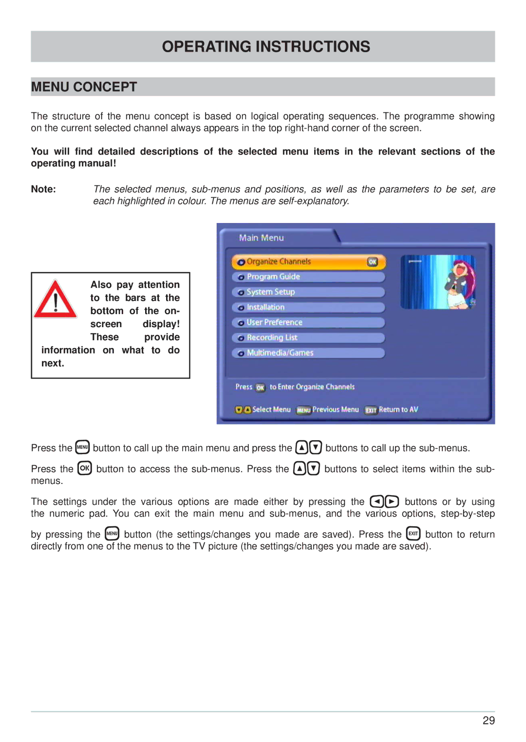 Kathrein UFS 822si, UFS 822sw manual Operating Instructions, Menu Concept 