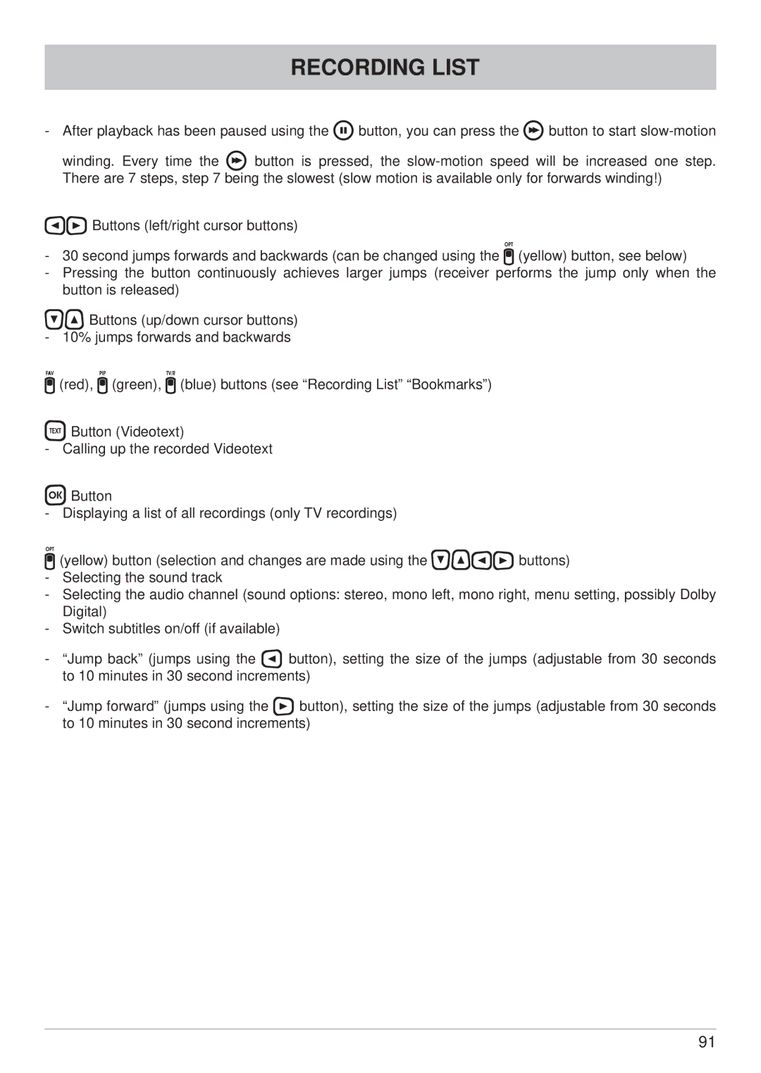 Kathrein UFS 822si, UFS 822sw manual Recording List 