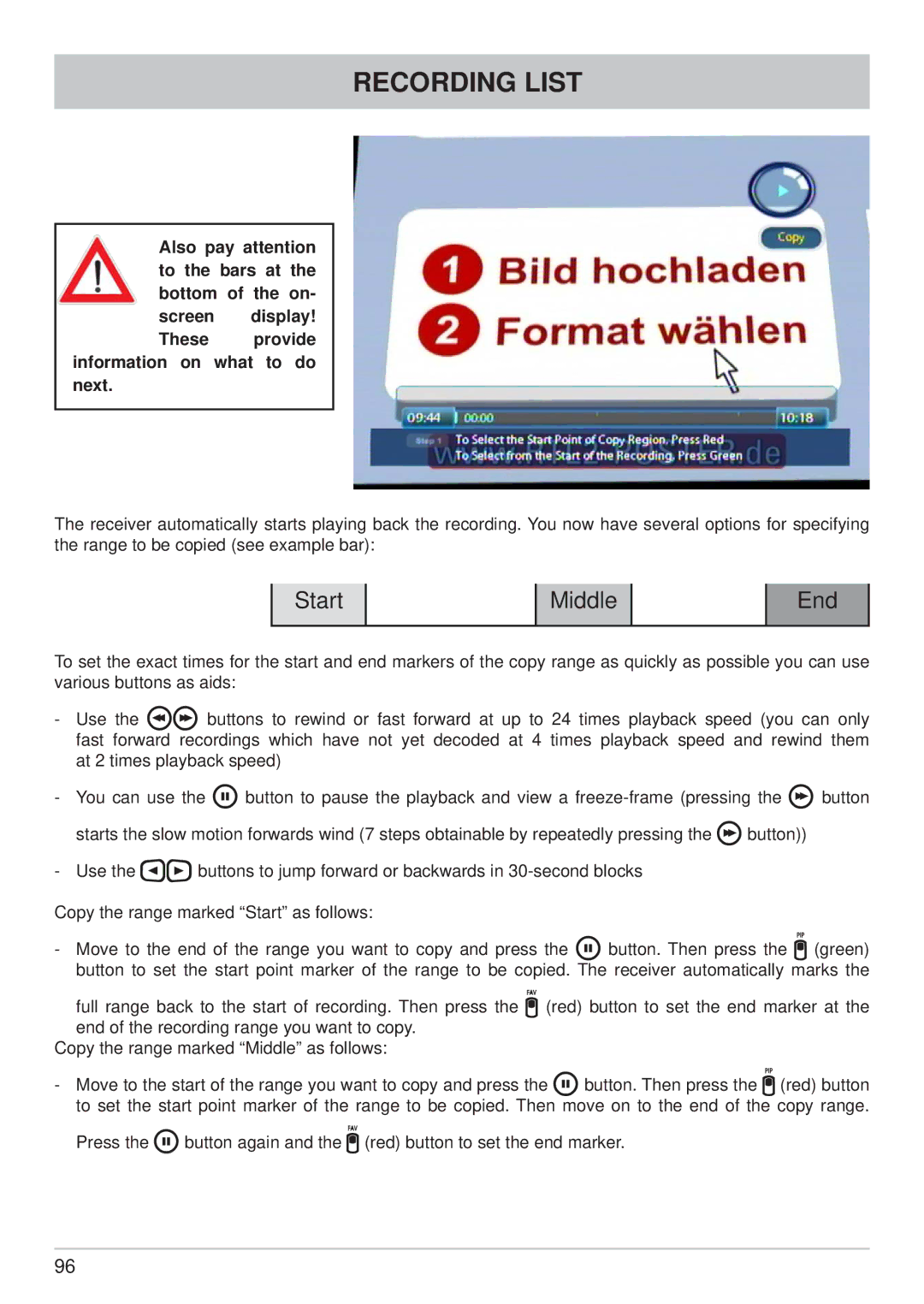 Kathrein UFS 822sw, UFS 822si manual Start Middle End 