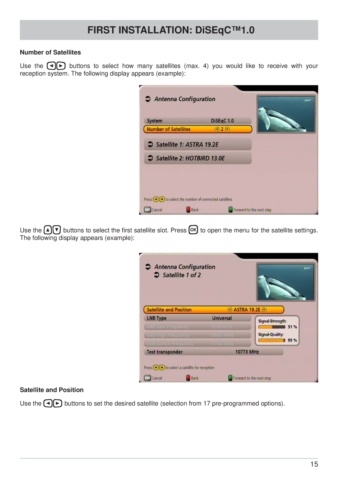 Kathrein UFS 902 manual Number of Satellites, Satellite and Position 