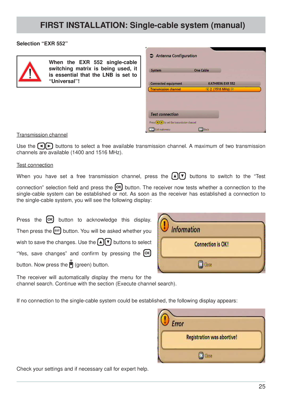 Kathrein UFS 902 First Installation Single-cable system manual 