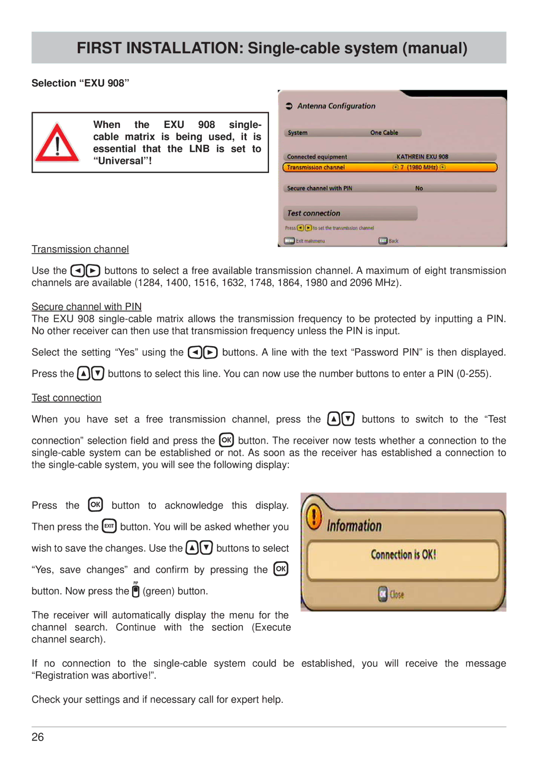 Kathrein UFS 902 First Installation Single-cable system manual 