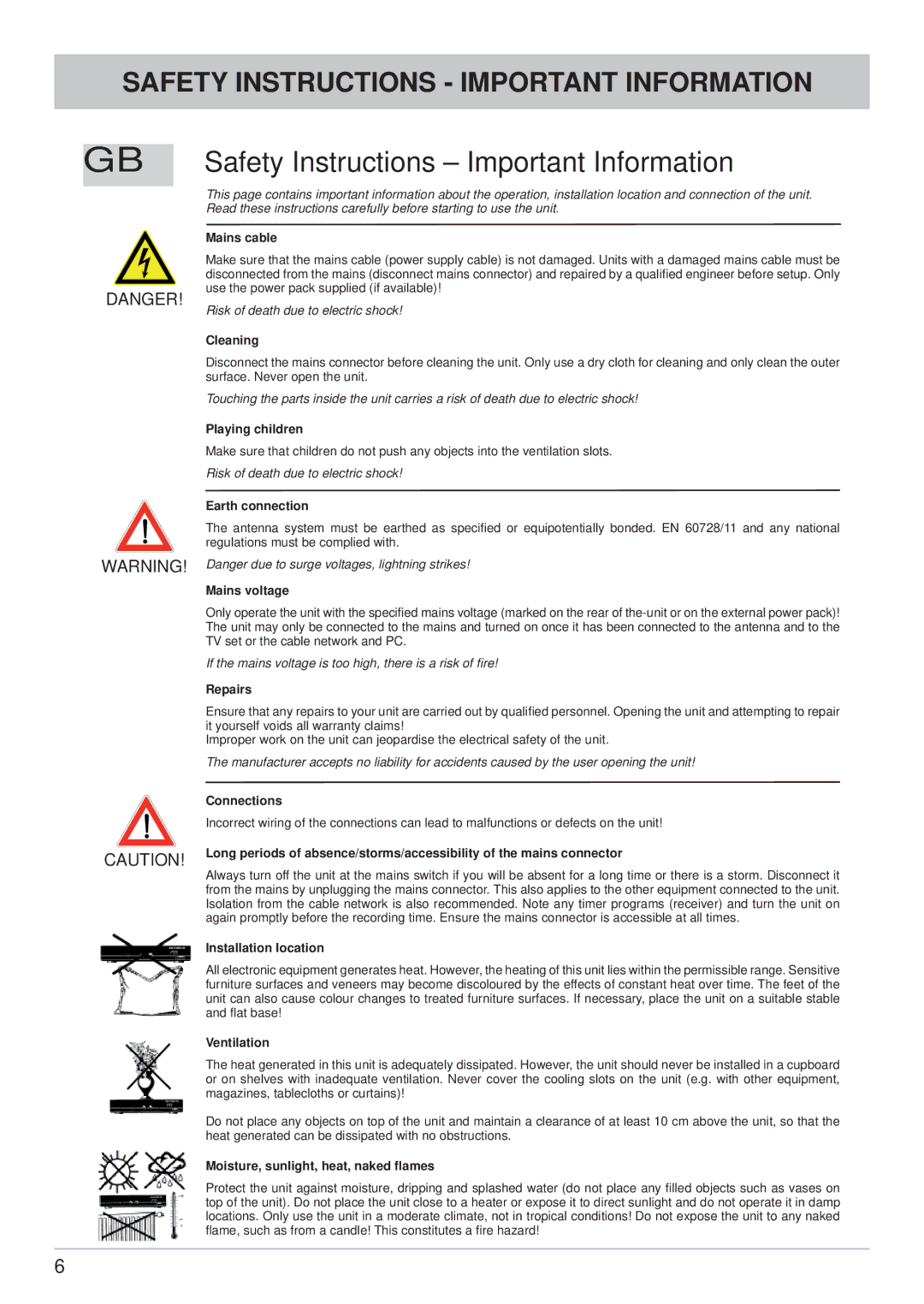 Kathrein UFS 902 manual Safety Instructions Important Information 