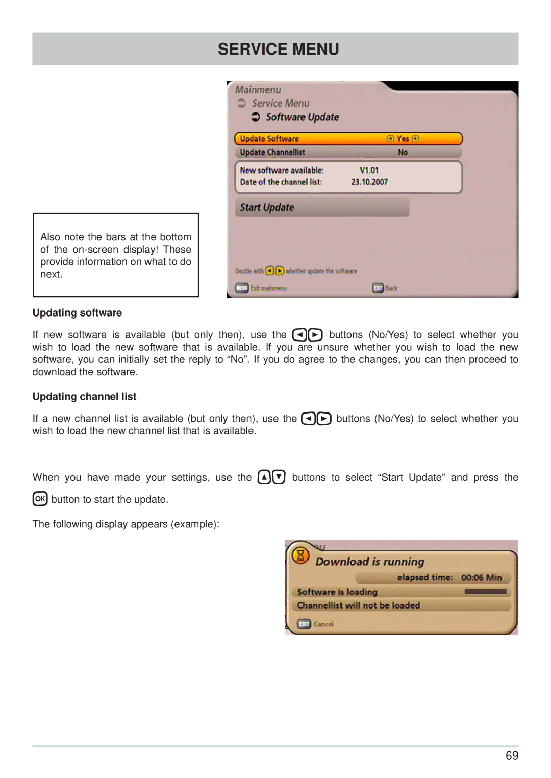 Kathrein UFS 902 manual Updating software, Updating channel list 